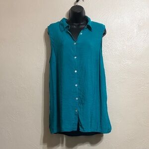 Roz & Ali Teal Sleeveless Button-Down Shirt
